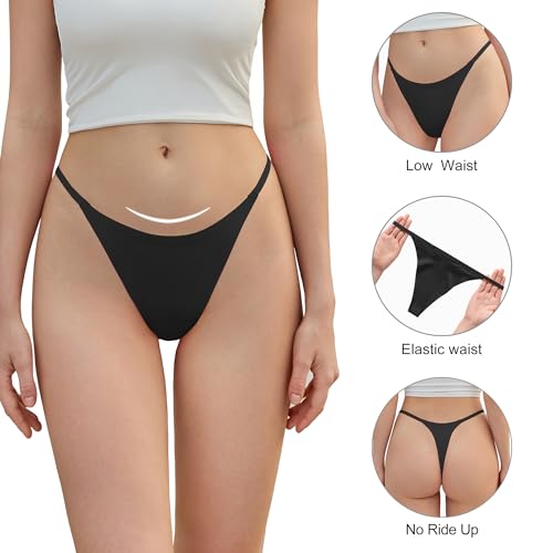 Image of DEANGELMON Seamless G-string Thongs for Women - No Show Thong Underwear Low Rise Stretch Panties Workout Pack