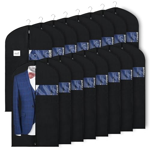 Syeeiex 40 Inch Suit Bag, Suit Bags for Closet Storage, Black, Set of 16