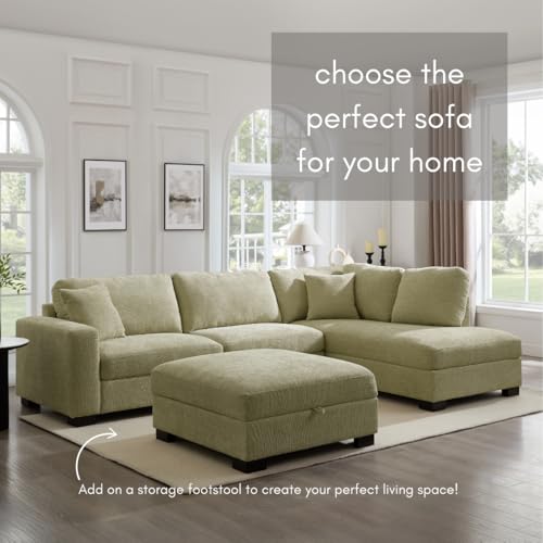 Large Corner Sofa, Left or Right Hand Corner Sofa, Couch in Upholstered Teddy Jumbo Cord or Chenille Fabric, L Shaped Sofas with Optional Footstool (Sage Green Chenille, Right Hand Facing) - Image 3