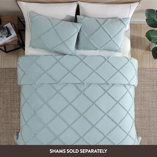 ELLE Decor Queen Cotton Chenille Bedspread, Diamond Pattern, Blue by Elle Decor - Used condition - Image 3