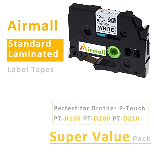 Airmall Compatible Label Tape Replacement For Tz Tape, Black On White/Gold, White On Balck For Tze-231 Tze-334 Tze-335 (12Mm 0.47 Inch) White/Black To Use With Brother P-Touch Pt-D200 Pt-D210 Ptd400 #TOP5