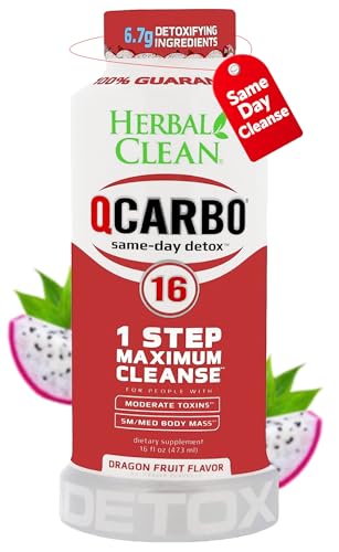 Herbal Clean Qcarbo16 Same-Day Detox Cleanse Drink (16 fl oz) - Dragon Fruit Flavor Full Body Cleanse* Detox Drink for Moderate Toxin Level* Vitamin B2 and Vitamin B12 for Men & Women