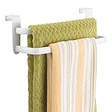 mDesign Metal Modern Kitchen Over Cabinet Double Towel Bar Rack - Hang on Inside or Outside of Doors, Storage and Organization for Hand, Dish, Tea Towels - 9.75