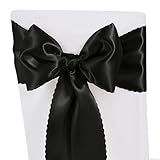 Pack of 50 Black Satin Chair Sashes Bows Ties Upgraded 7 X 108 Inch Chairs Ribbons for Festive Gift Hotel Wedding Ceremony Halloween Christmas Thanksgiving Party Banquet Event Decoration