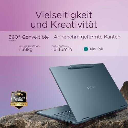 Lenovo Yoga 7 2-in-1 Laptop | Copilot+ PC | 14 WUXGA OLED Display | AMD Ryzen AI 5 | AMD Radeon Grafik | 16GB RAM | 512GB SSD | Win11 | QWERTZ | Tidal Teal | Inkl. Pen | 3 Monate Premium Care