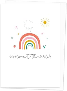 Dotty about Paper New Baby Congratulations Card – Cute Rainbow Baby Shower Card for Baby Girl or Boy, Modern “Welcome to the World” Baby Card with Envelope, 142 x 142 mm Greeting Card