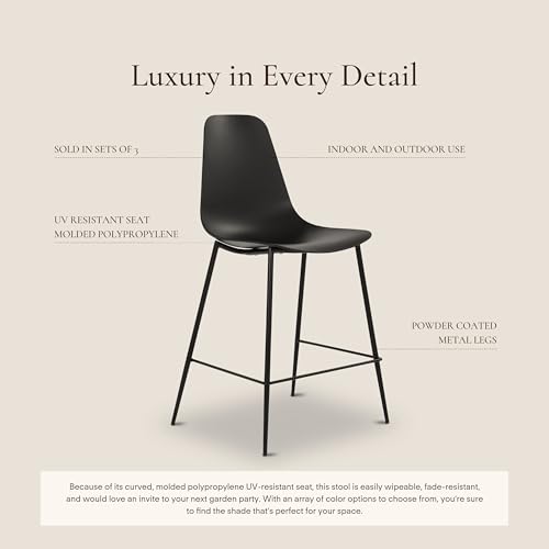 Image of Poly & BARK Isla Bar Stools Set of 3 - Counter Height Bar Stool for Kitchen - Set of Counter Stools - Indoor /Outdoor Barstools - Modern Kitchen Bar Stools - Ebony Black