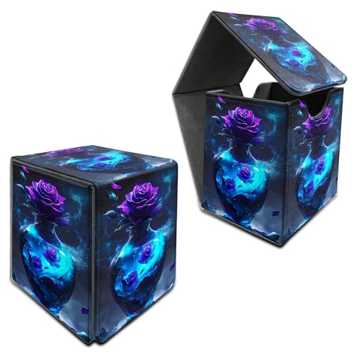 RWUTYTIUL for MTG Commander Deck Box, Card Storage Box Fits 100+ Sleeved Cards, PU Leather Large Size Strong Magnet Card Deck Case Holder for Board Game Magic MTG TCG CCG, Purple Rose Vase