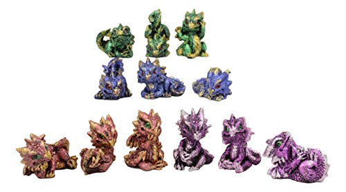 Ebros 12個セット カラフルメタリックレッド グリーン パープル ブルー ベビードラゴン 複数のポーズ ミニチュアフィギュア 奇抜 中世 ファンタジー ドラゴン Wyrmlings フェアリーガーデン ミニ像の商品画像（Amazon）