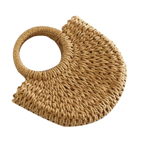 CLISPEED Bolso de Mano para Mujer Tejido en Forma de Media Luna, Color Marrón, Capacidad para Objetos Personales, Adecuado para Uso en Verano