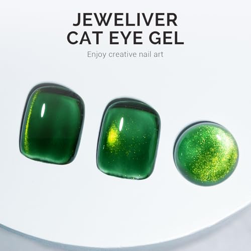 Image of MelodySusie Jeweliver Cat Eye Gel Nail Polish, 0.5 Fl Oz Dark Green Glitter Holographic Magnetic Nail Polish with Magnet, UV Nail Polish for Nail Art Manicure Salon DIY at Home C3108