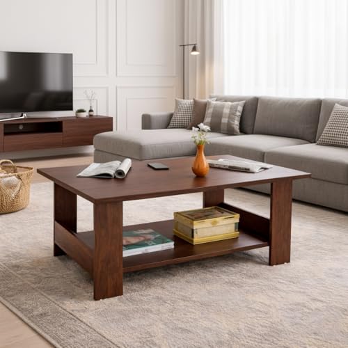 Image of Spyder Craft Modern Coffee Table with Open Storage Shelf - Minimalist Rectangular Center Table for Living Room, Office, and Lounge - Durable Engineered Wood, Easy Assembly (Columbian) (Assembly -DIY)