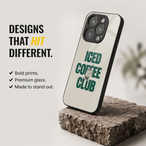 Image of Stylish Designer Glass Case Compatible with Samsung Galaxy S23 FE 5G Back Cover for Women & Girls | Beige Iced Coffee Club, Glossy & Scratch-Resistant Finish