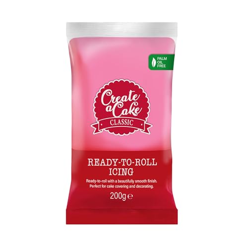 Create A Cake Fertig zum Ausrollen, rosa Fondant-Zuckerguss, Palmfreie Zuckerpaste zum Dekorieren von Kuchen, Cupcakes, Keksen, Kuchen, 200 g Create A Cake Fertig zum Ausrollen, rosa Fondant-Zuckerguss, Palmfreie Zuckerpaste zum Dekorieren von Kuchen, Cupcakes, Keksen, Kuchen, 200 g