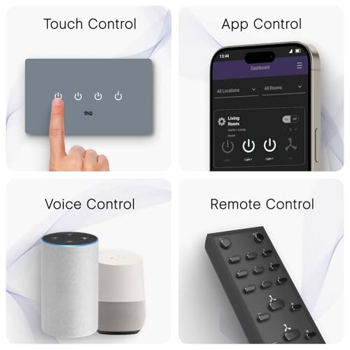 Image of IOTICS Smart Wifi Switch Board: 4 Switch with 1 x High Load (AC /Geyser) switch. Touch, Remote, App Control. Voice Compatible with Alexa & Assistant. Smart Touch Switch For Home Automation (Grey)