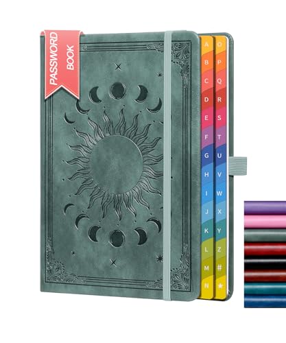 HwxBen Password Book with Colourful Alphabetical Tabs Hardcover Internet Password Keeper for Organised Website Address Logins and Passwords Ideal for Home Office - Premium Grey