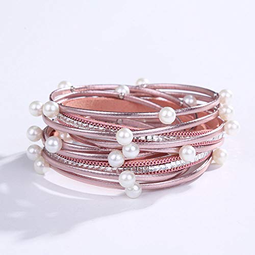 Bracelet en cuir pour femmes solution élégante multicouche anti-irritation rose et zircon