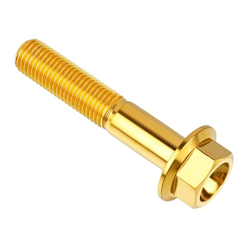 Image of Ti Screws M10 x 20 25 30 35 40 45 50 55 60 65 70 75 80 90 100mm 1.25 Pitch Titanium Flange Hex Bolt Pack of 4 (Gold, M10x55mm)