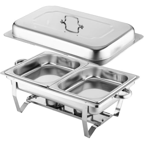 Aoasious チェーフィングディッシュ ビュッフェ フードウォーマー ステンレス製 角型 フタ付き 湯煎式 保温トレイ 業務用 固形燃料対応 ホテル 旅館 レストラン バイキング 宴会 ウエディング (B)