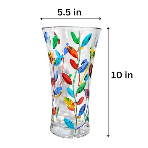 Italian Crystal Tree of Life Flower Vase, 10" x 5.5", Flowervine Pattern, Hand Blown Glass Vase for Home Decor, Tall Vase for Flowers, Wedding Centerpiece, Made in Italy