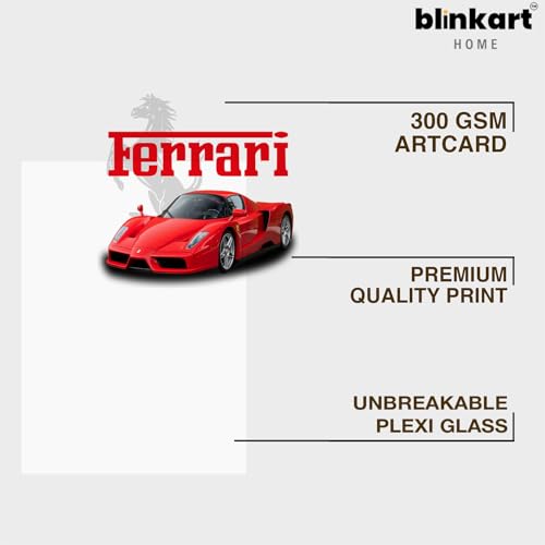 Image of BLINKART Ferrari SF90 Stradale CarFramed Posters Gift Items Boys Room Wall Decoration Bedroom Office Studio Synthetic Wood Frame & Acrylic Glass Ready to Hang - 12x8 Inch, (A4 Size) - CAR-037