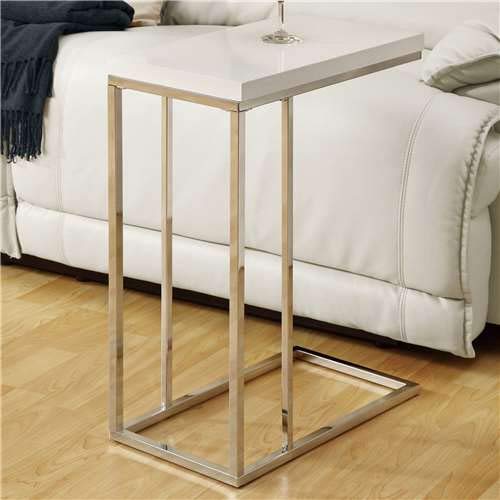 Monarch Specialties 3008, C-Shaped, End, Side, Snack, Living Room, Bedroom, Laminate, White, Contemporary, Modern Accent Table-Glossy Chrome Metal, 10.25" L X 18.25" W X 25.25" H #TOP2