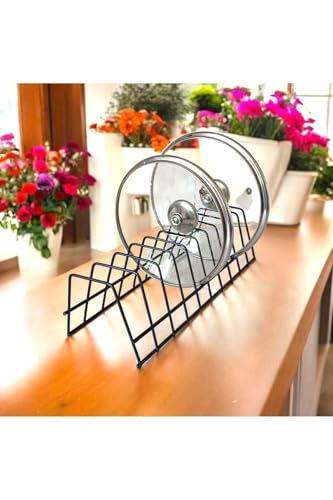 Düzenleyici, EceAksesuar Tabaklık Rafı- Tencere Kapak tabak Kurutmalık -10 Bölmeli Siyah Stand siyah 34 x 25