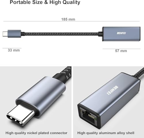 Image of BENFEI USB-C to Ethernet Adapter, USB Type-C (Thunderbolt 3 /4) to RJ45 Gigabit Ethernet LAN Network Adapter Compatible with iPhone 15 Pro /Max, MacBook Pro /Air 2023, iPad Pro,iMac, S23, XPS 17 and More
