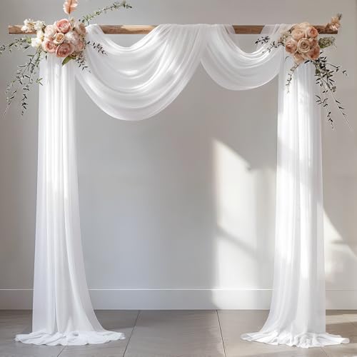 Image of Wedding Arch Draping Fabric 1 Panel 30 inch X 20FT Sheer Arch Drapes Fabric White Backdrop Curtains for Wedding Arbor Ceremony Birthday Party