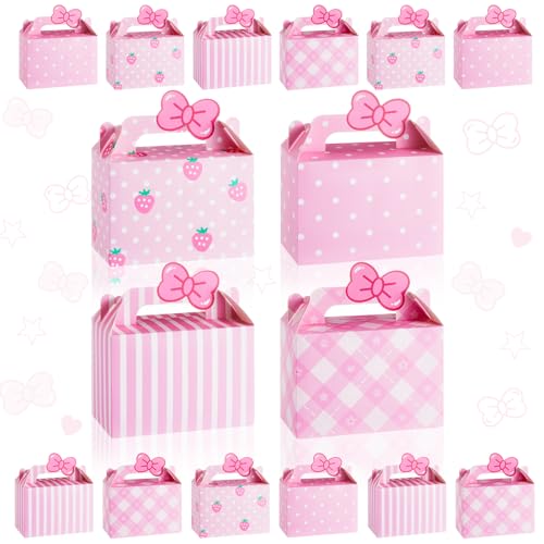 Marspark 24 Pcs Kitty Party Favor Pink Bow Tie Gift Boxes Cartoon Cat Happy Birthday Decoration Kitten Birthday Gift Candy Boxes for Kitty Theme Party Favor Supplies