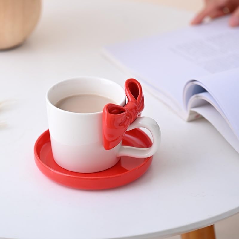 GSOUL Kungfu Tea cup Bowtie Coffee Cup Saucer Set Mug Household Ceramic Mugs Small Tea Cups