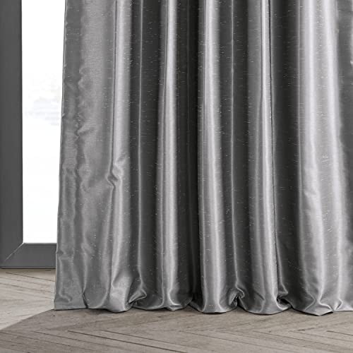 Hpd Half Price Drapes Pleated Faux Silk Blackout Curtains For Bedroom Vintage Textured 25 X 96 (1 Panel), Pdch-Kbs7Bo-96-Fp, Storm Grey #TOP5