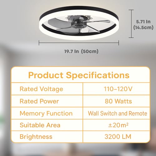 Fszdorj 20'' Ceiling Fan with Light, Upgraded Low Profile Ceiling Fan with Light, Dimmable Flush Mount Ceiling Fan with Light, Fan light, 6 Speeds, App & Remote Control, Quiet Fan for Bedroom, Kitchen by Fszdorj - Image 7