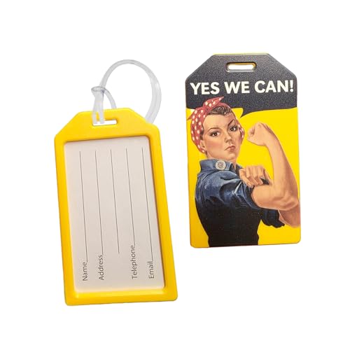 Image of 2 Pack - Rosie the Riveter inchYes We Can inch Luggage Tags with Plastic Loop & Contact Display - Iconic Travel ID Tag for Suitcases, Bags & Backpacks - Patriotic Feminist Empowerment Design Travel Accessory
