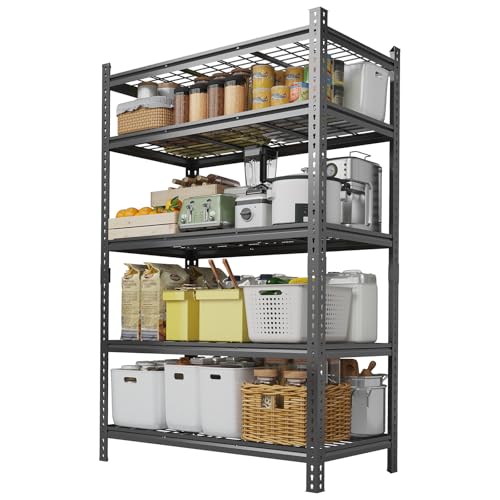 Image of Garage Shelving 2200 LBS Storage Shelves Adjustable Metal Shelving Unit Heavy Duty 5 Tier Metal Shelves for Garage Kitchen Pantry Warehouse Basement, 48 inch W x 24 inch D x 72 inch H