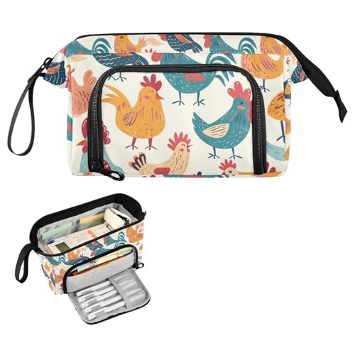 Image of Big Capacity Pencil Case,Colorful Cute Chicken Pen Bag Pouch Holder Stationery Bag School College Office Organizer for Teen Adults Student