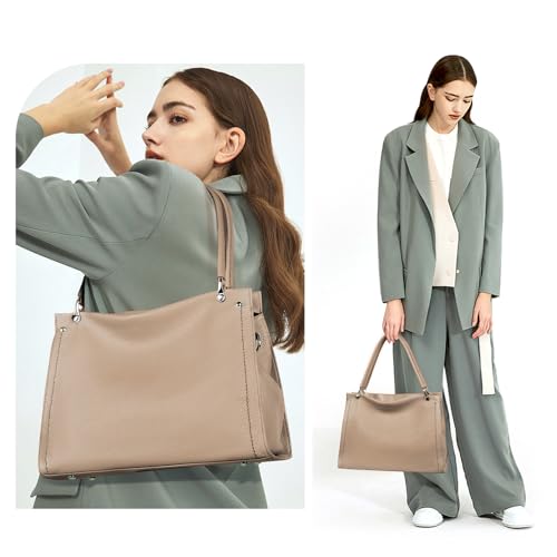 Image of KOGTLA Medium Genuine Leather Tote Handbags for Women, Ladies Soft Satchel Shoulder Purses, Two-Handle Hobo Bags