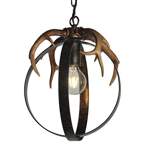 Promo Discount Up To 70% Off Pendant Light Rustic Chandelier- 1 Light D12" Oil Rubbed Bronze Finish Industrial Antler Ceiling Hanging Light Fixture for Indoor Kitchen Island Dining Bedoom Hallway Farmhouse