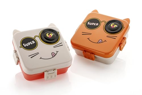 Image of Clazkit 3-Compartment Smiley Printed Design Lunch Box Plastic Leak-Proof & BPA-Free Bento Box with Platic Tray, Spoon & Container for School, Office, Travel 1120ml + 70ml, White