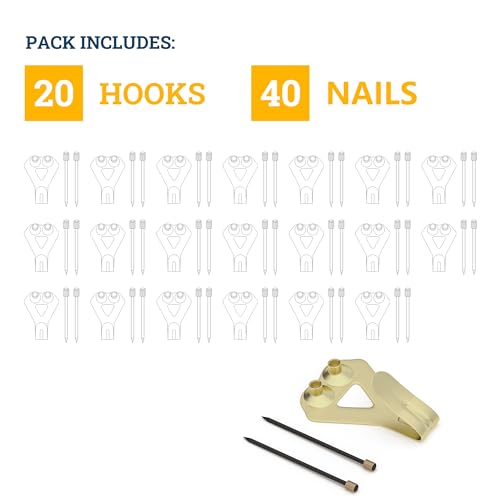 Image of 50 lb Picture Hangers, High-Caliber, Reusable, 20 Set Multipurpose Picture Hanging Kit with Nails, Ideal for Wall Art, Frames, Clocks, and Office Decor on Drywall or Wood inch