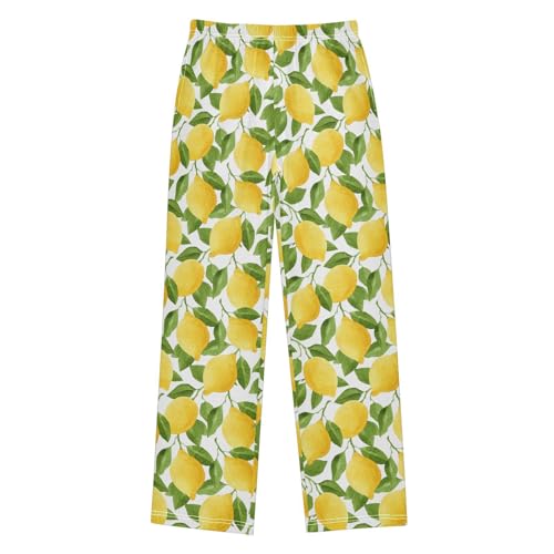 ZZXXB Lemon Fruit Print Boys Long Pants Soft Trousers Elastic Waist Kids Lounge Bottoms with Pockets S-XL
