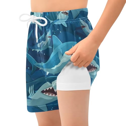 Bolaz Toddler Boys Swimwear Swim Trunks with Compression Liner 4T Sharks Fierce2