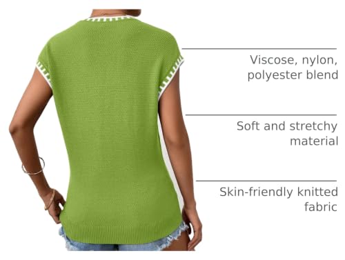 Image of Cap Sleeve Sweater Tops for Women 2026 Knit Summer Sleeveless Tank Vest | Slim Fit, Trendy Color Block, Soft, Skin-Friendly, Strechy, Lightweight, Breathable, Casual Daily Wear