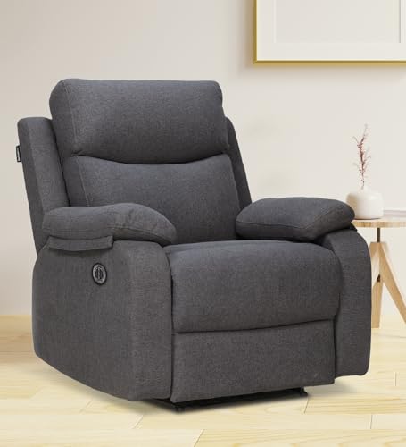 Image of Recliners India Single Seater Recliner Sofa Model-Curve | Power Recliner Chair | Cushion Armrest | Living Room Recliner Sofa | Colour- Grey