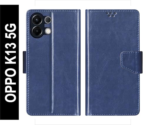 Image of SBMS Flip Cover for Oppo K13 5G Back Cover Case with Magnatic Closure | Inbuilt Stand | Card & Money Pocket (Blue)