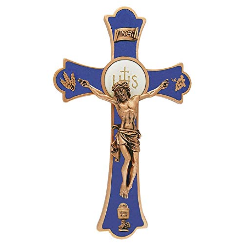 Crucifijo de Primera Comunión azul Christian Brands JC-3244-L con acabados finos y elegantes