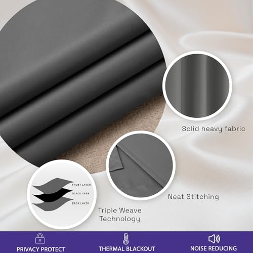 Image of Wakefit Solid Blackout Window Curtains 5 Feet | Set of 2 | Upto 92% Room Darkening Faux Silk Drapes | Thermal Insulated & Noise Reducing Curtains for Living Room & Home Decor | Dark Grey