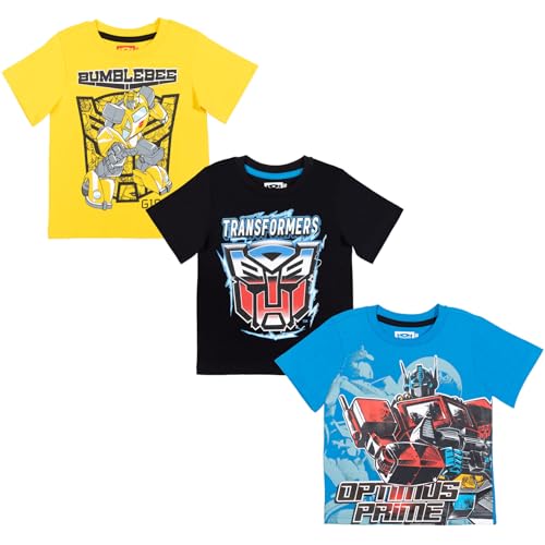 Transformers Bumblebee Optimus Prime Little Boys 3 Pack Graphic T-Shirts Yellow/Blue/Black 7-8 - image 1