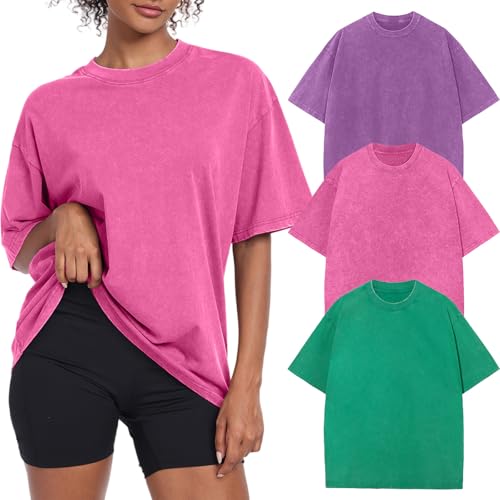 Womens Vintage Oversized T Shirts Acid Washed Baggy Cotton Tee