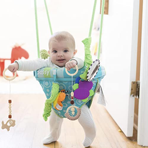 jojofuny 4pcs Wooden Baby Gym Hanging Toys: Sensory Hanging Toy for Infant Newborn Stroller Crib - for Developing Motor and Visual - Image 4